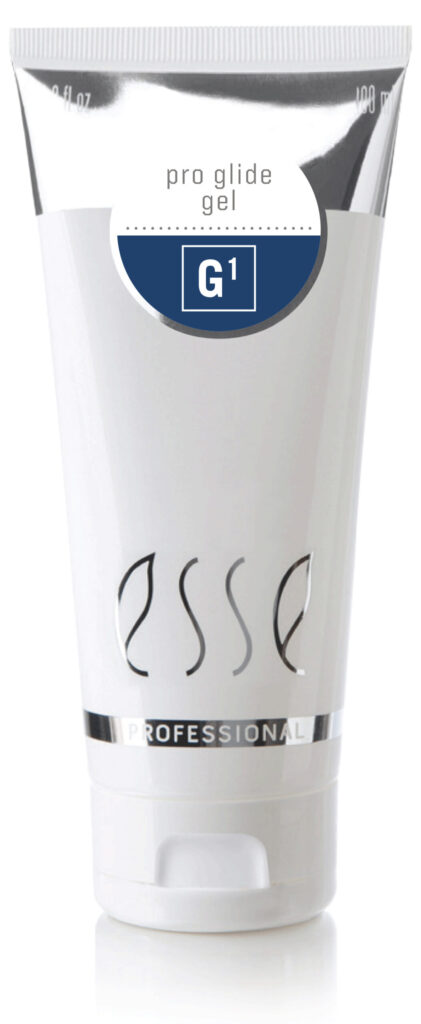 A white tube labeled "Esse Professional Pro Glide Gel G1" with a silver band near the bottom, standing upright against a white background.